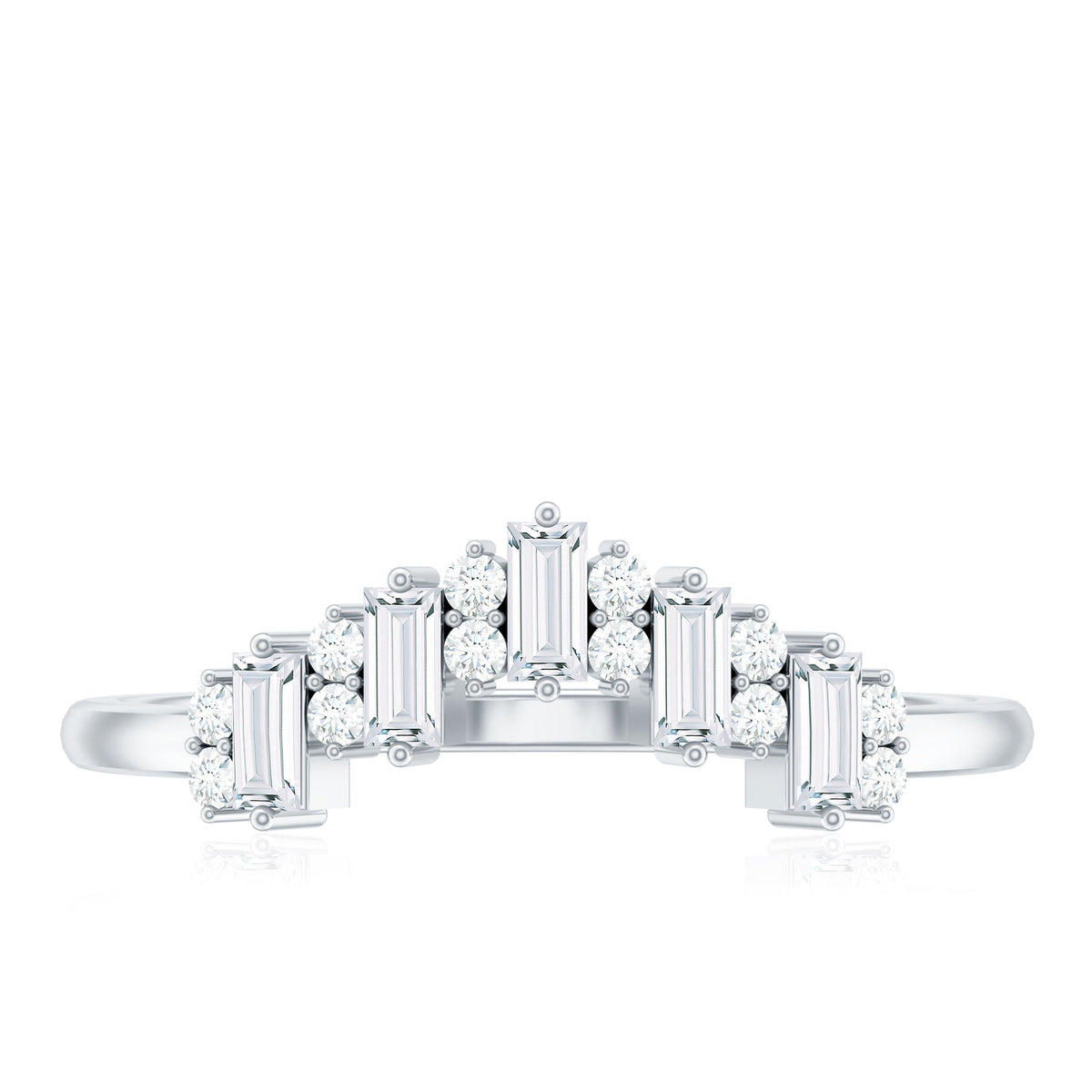 Baguette and Round Cut Moissanite Chevron Stackable Ring