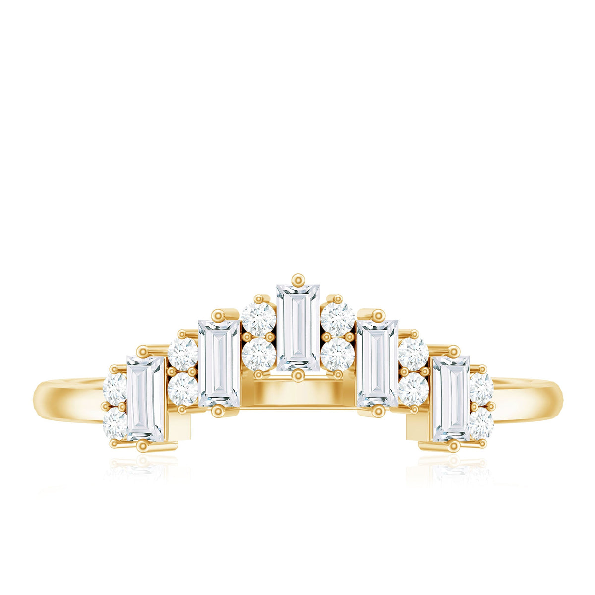 Baguette and Round Cut Moissanite Chevron Stackable Ring