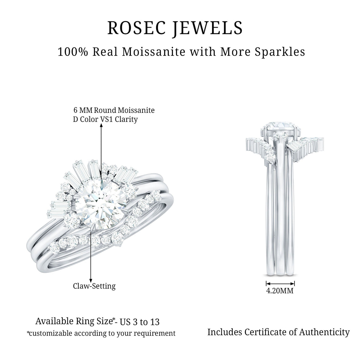 0.9 Carat Vintage Inspired Moissanite 3 Piece Wedding Ring Sets