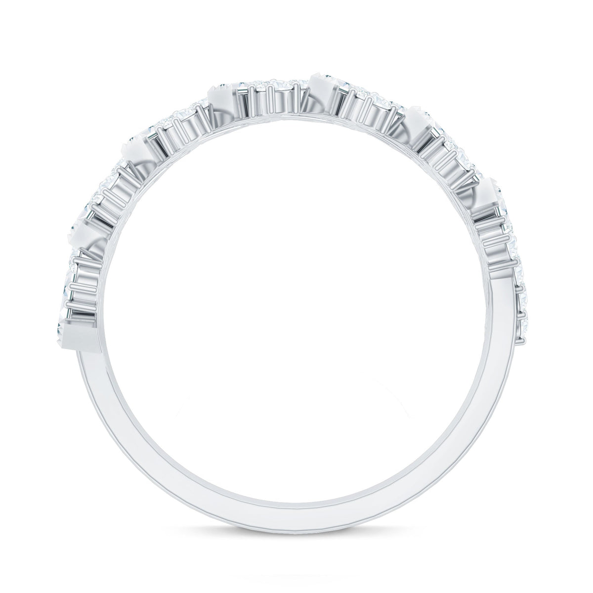Certified Baguette and Round Moissanite Half Eternity Wedding Band