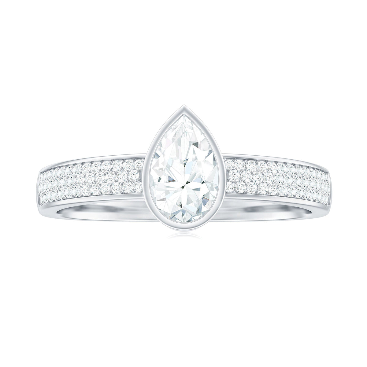 Pear Cut Moissanite Bezel Set Engagement Ring With Side Stones