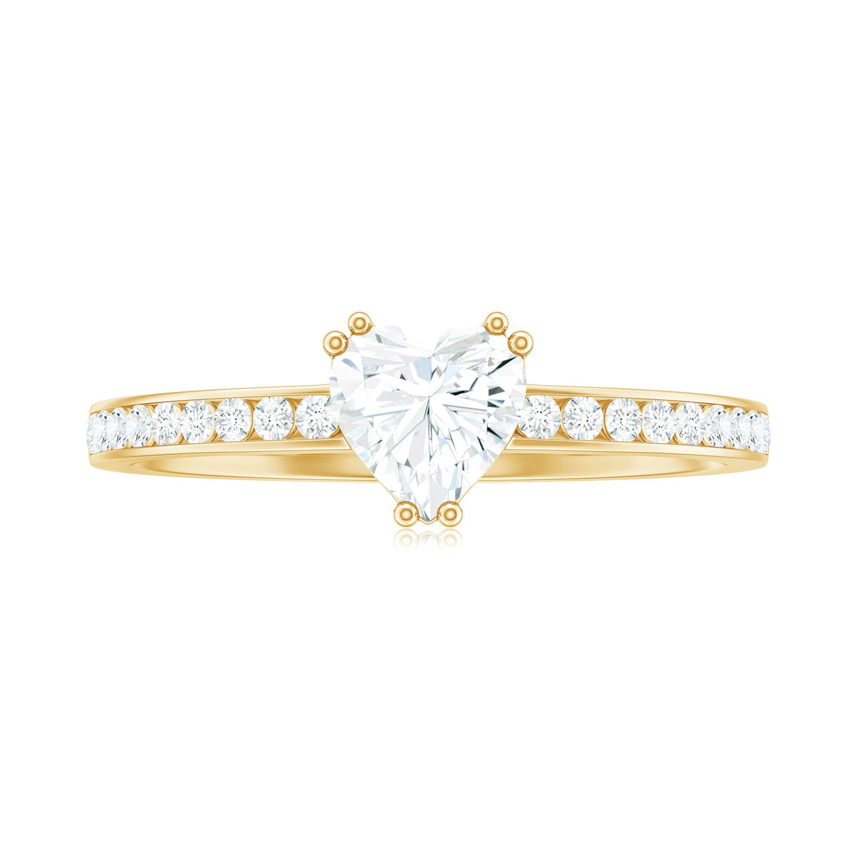 Solitaire Moissanite Heart Promise Ring with Side Stones