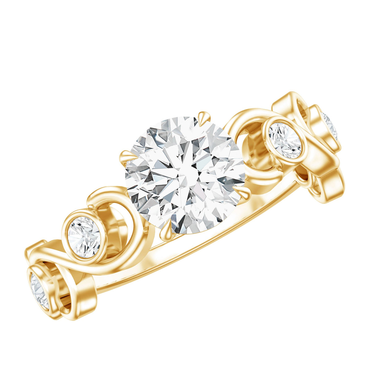 Certified Moissanite Engagement Ring with Ivy Scroll Shank