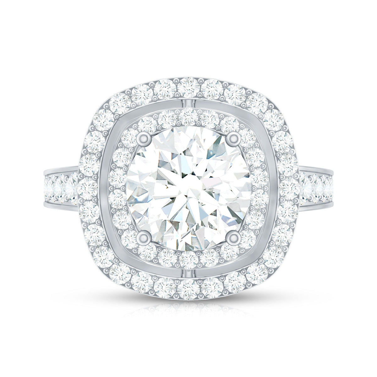 2 Carat Round Shape Moissanite Double Halo Statement Ring
