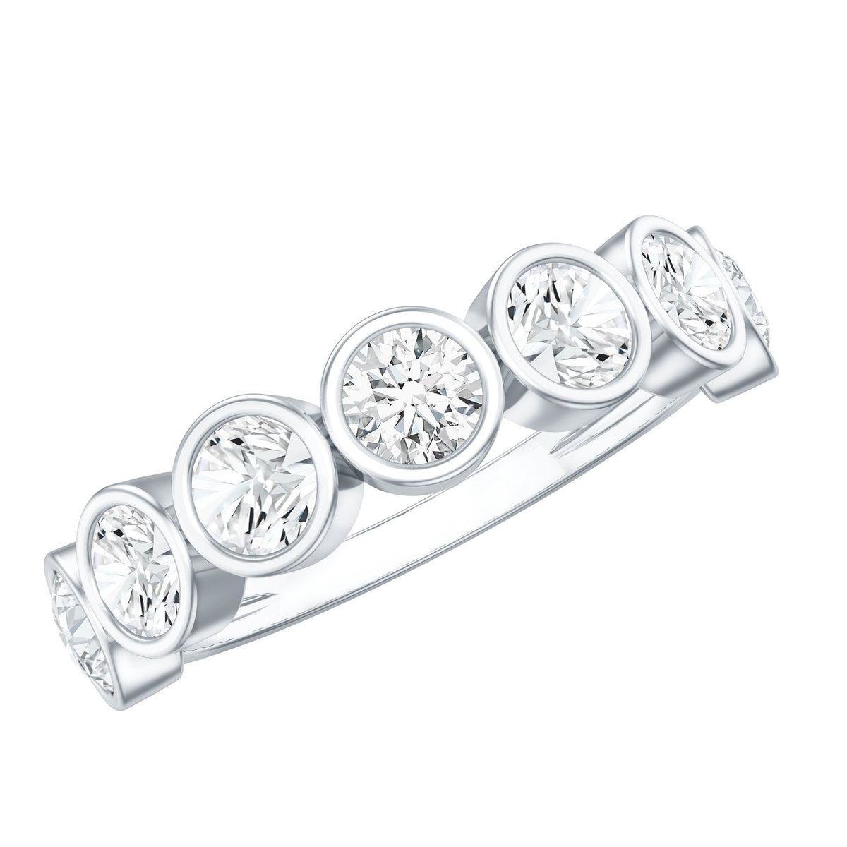 Round Moissanite Half Eternity Ring in Bezel Setting