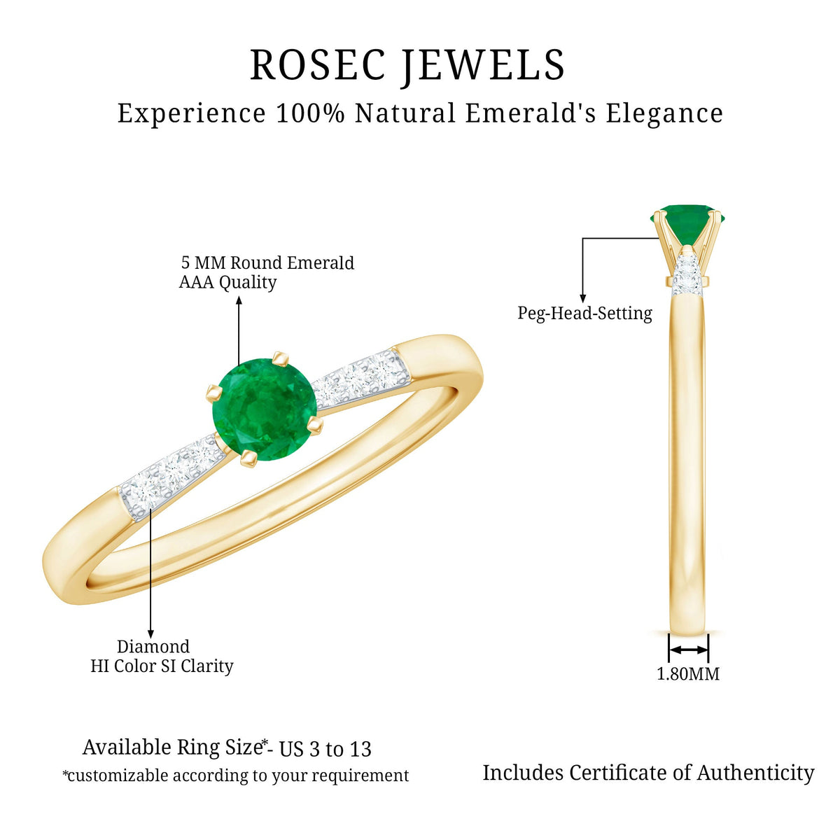 Natural Half Carat Emerald Promise Ring with Diamond