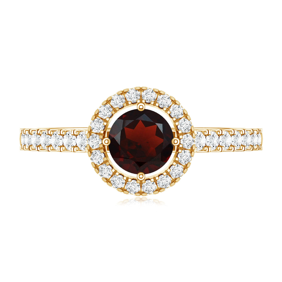 Garnet Minimal Engagement Ring with Diamond Halo