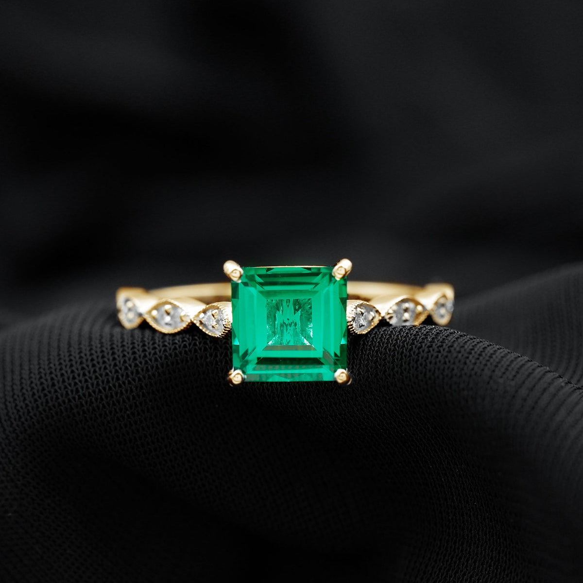 Certified 2.4 Carat Lab Grown Emerald Princess Cut Engagement Ring With Diamonds