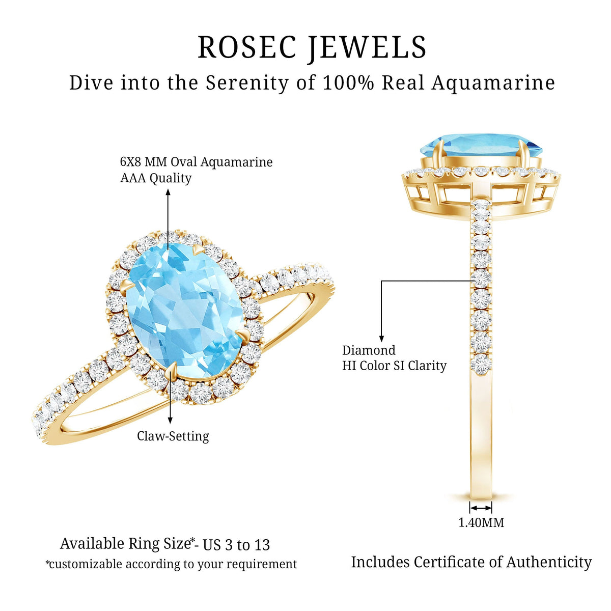 Classic Aquamarine Oval Engagement Ring with Diamond Halo