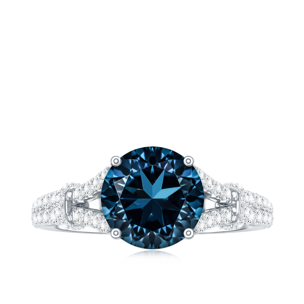 Natural London Blue Topaz Split Shank Engagement Ring