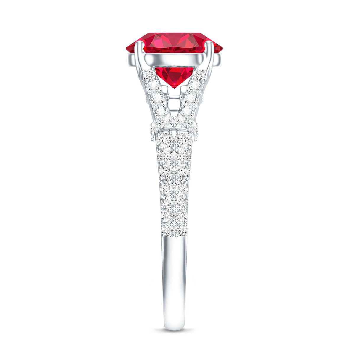 Lab Created Ruby and Diamond Split Shank Engagement Ring