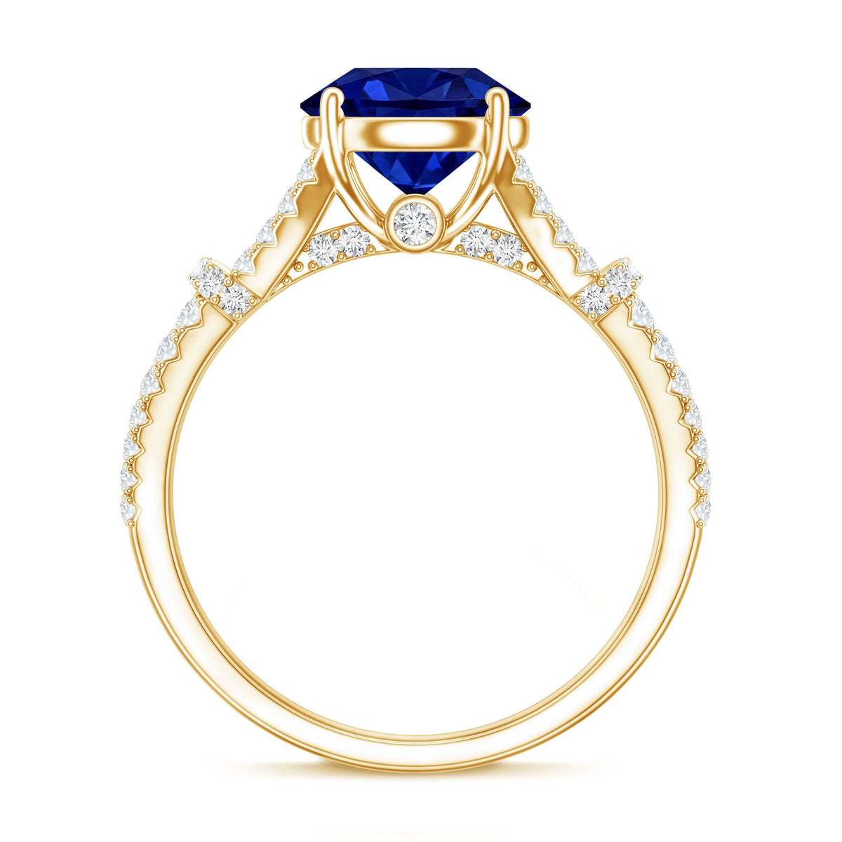 Certified 2.7 Carat Lab Grown Blue Sapphire Engagement Ring with Diamond Split Shank