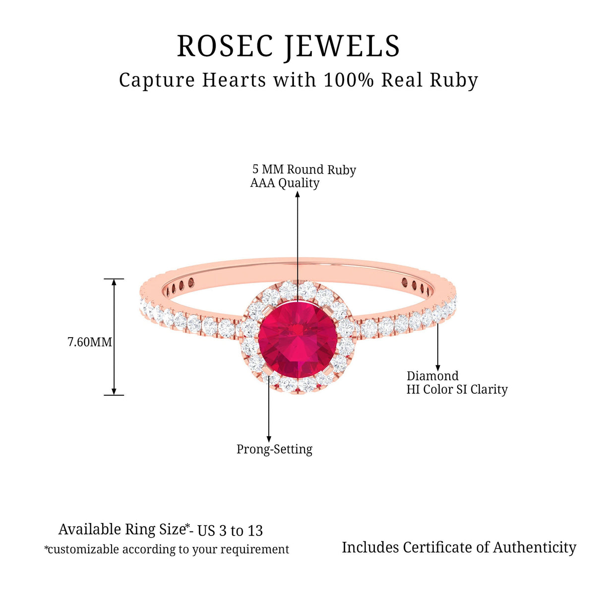 Minimal 0.6 Carat Ruby Engagement Ring with Diamond Halo