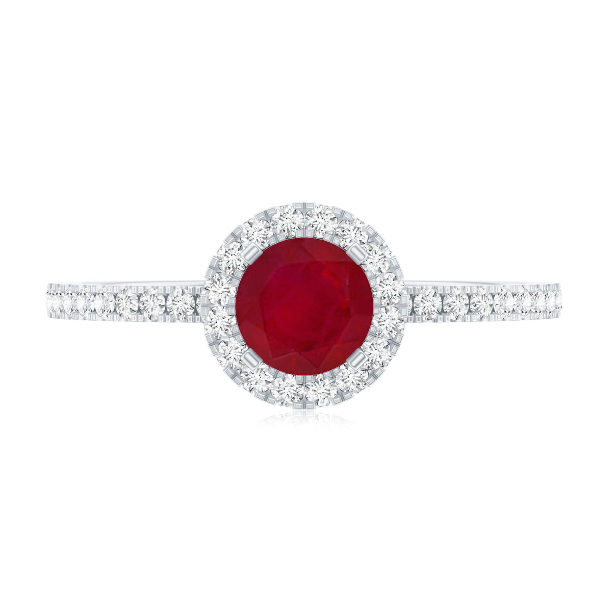 Minimal 0.6 Carat Ruby Engagement Ring with Diamond Halo