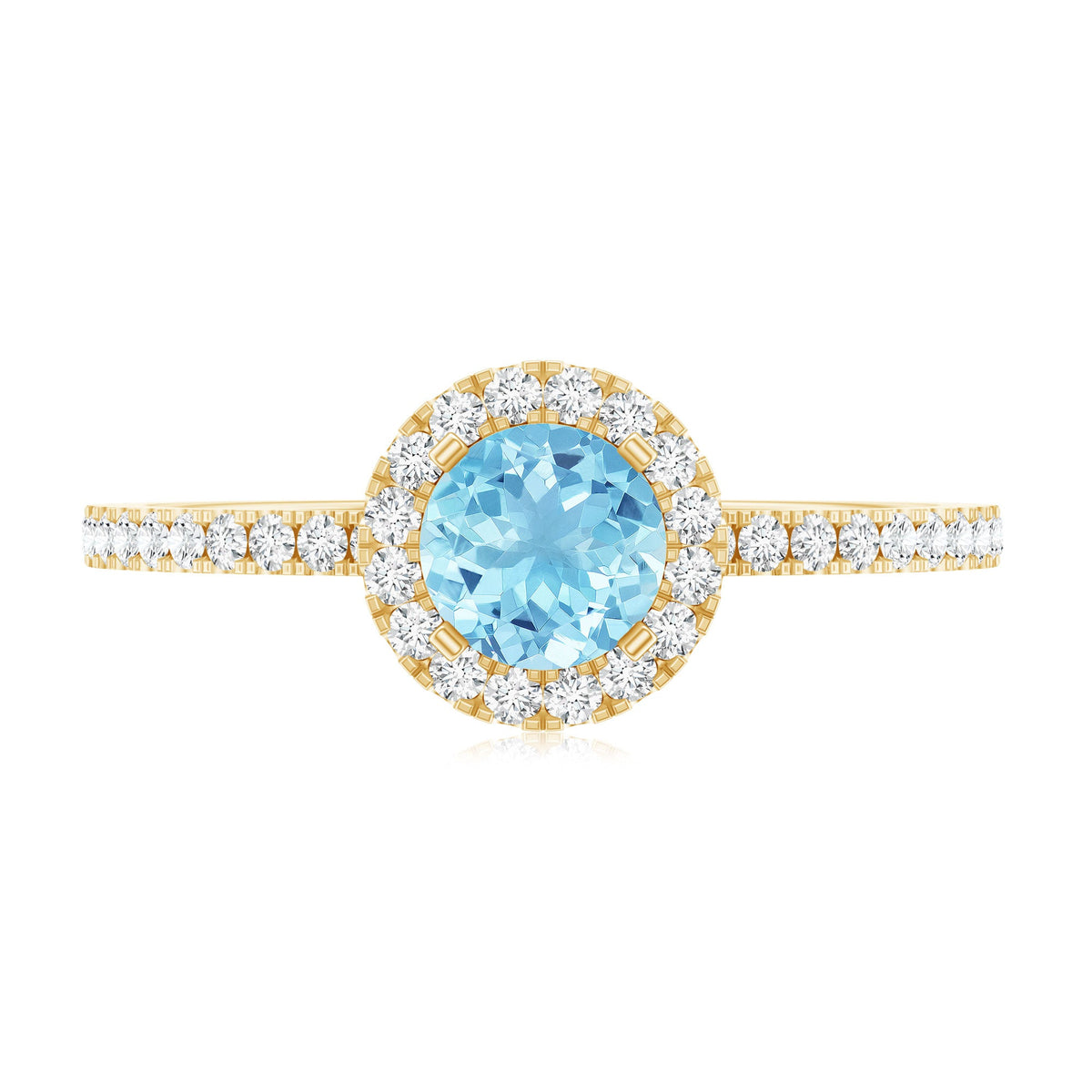 Genuine Blue Aquamarine Ring with Diamond Accent