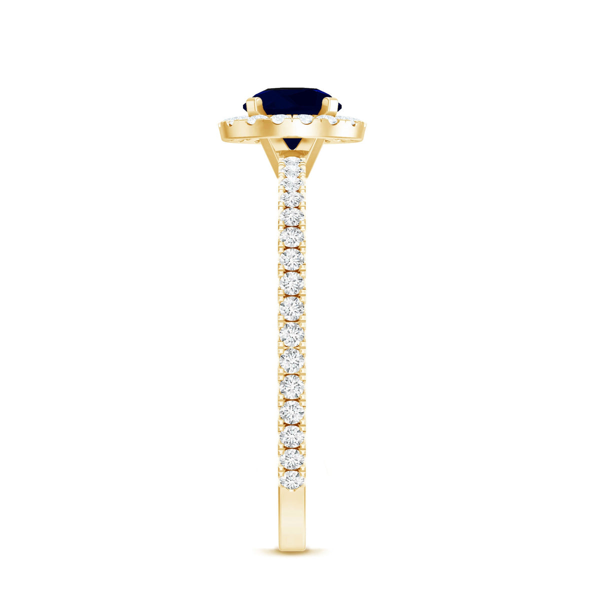 0.95 Carat Round Blue Sapphire and Diamond Halo Engagement Ring