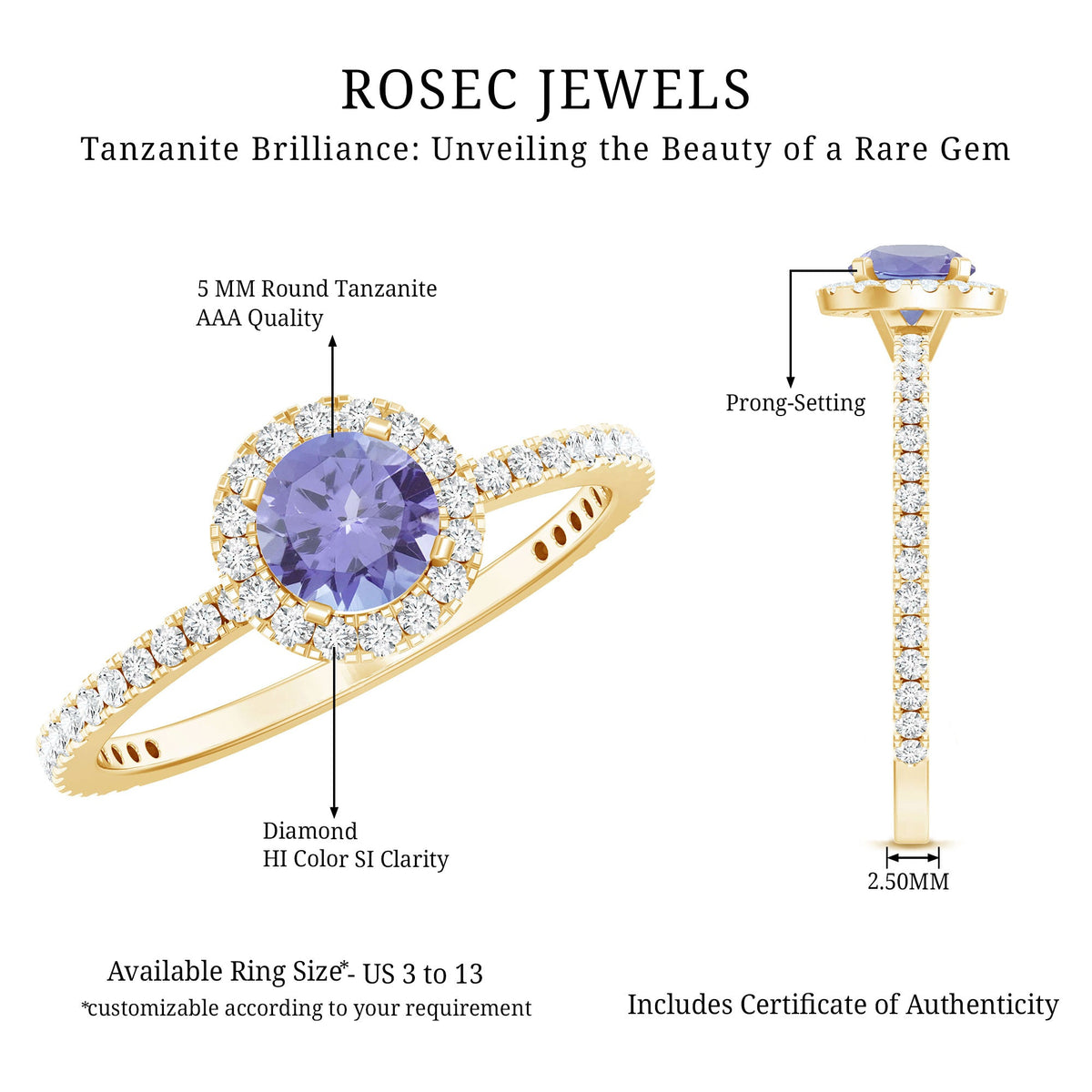 Womens Tanzanite Halo Ring with Diamond