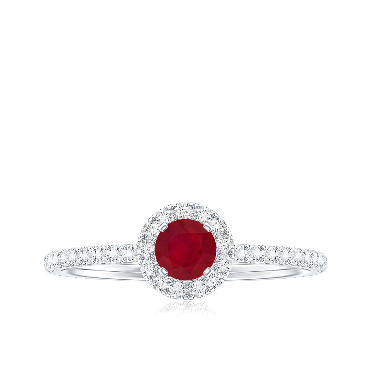 Real 0.6 Carat Ruby Engagement Ring with Diamond Halo