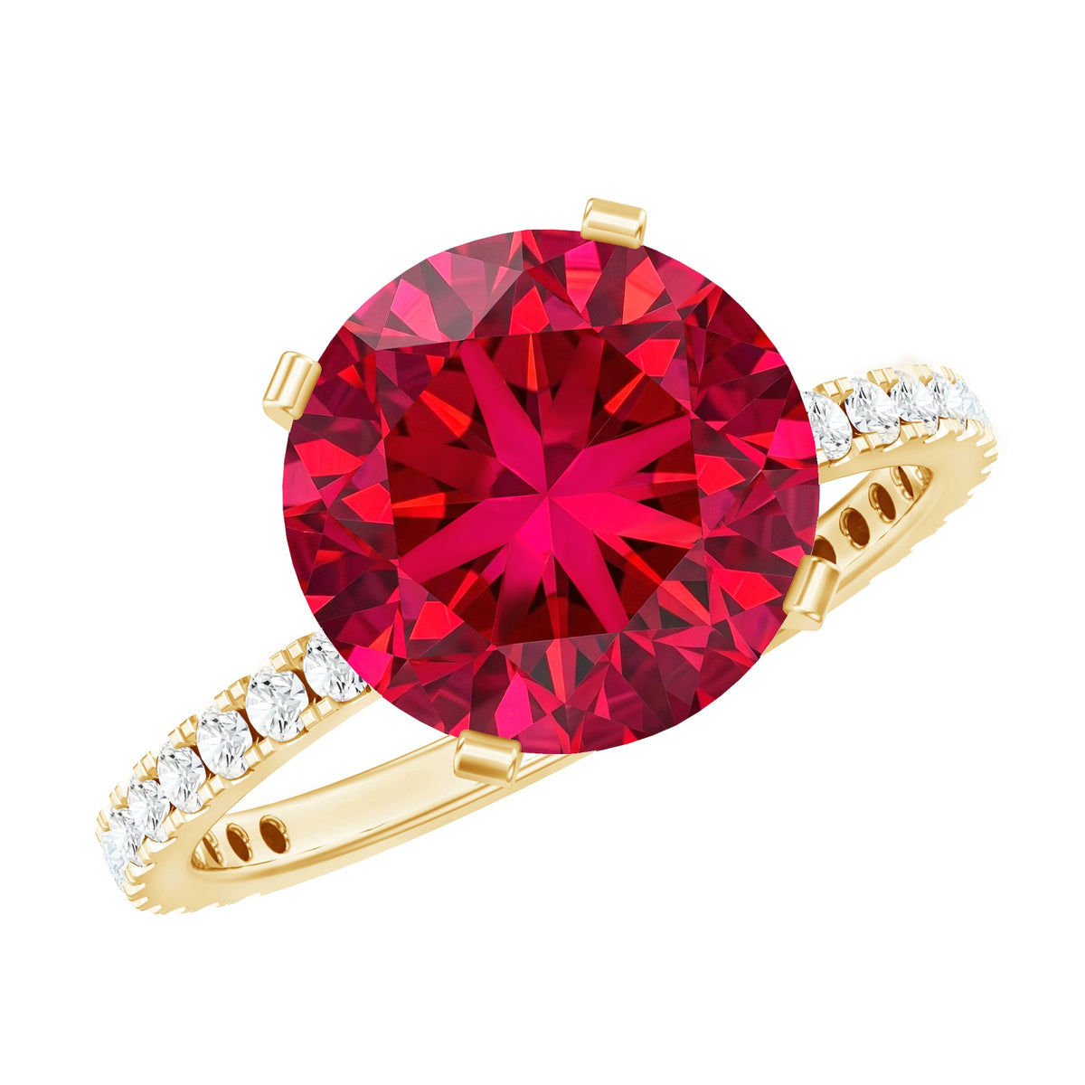 5 Carat Lab Created Ruby Solitaire Engagement Ring with Real Diamonds