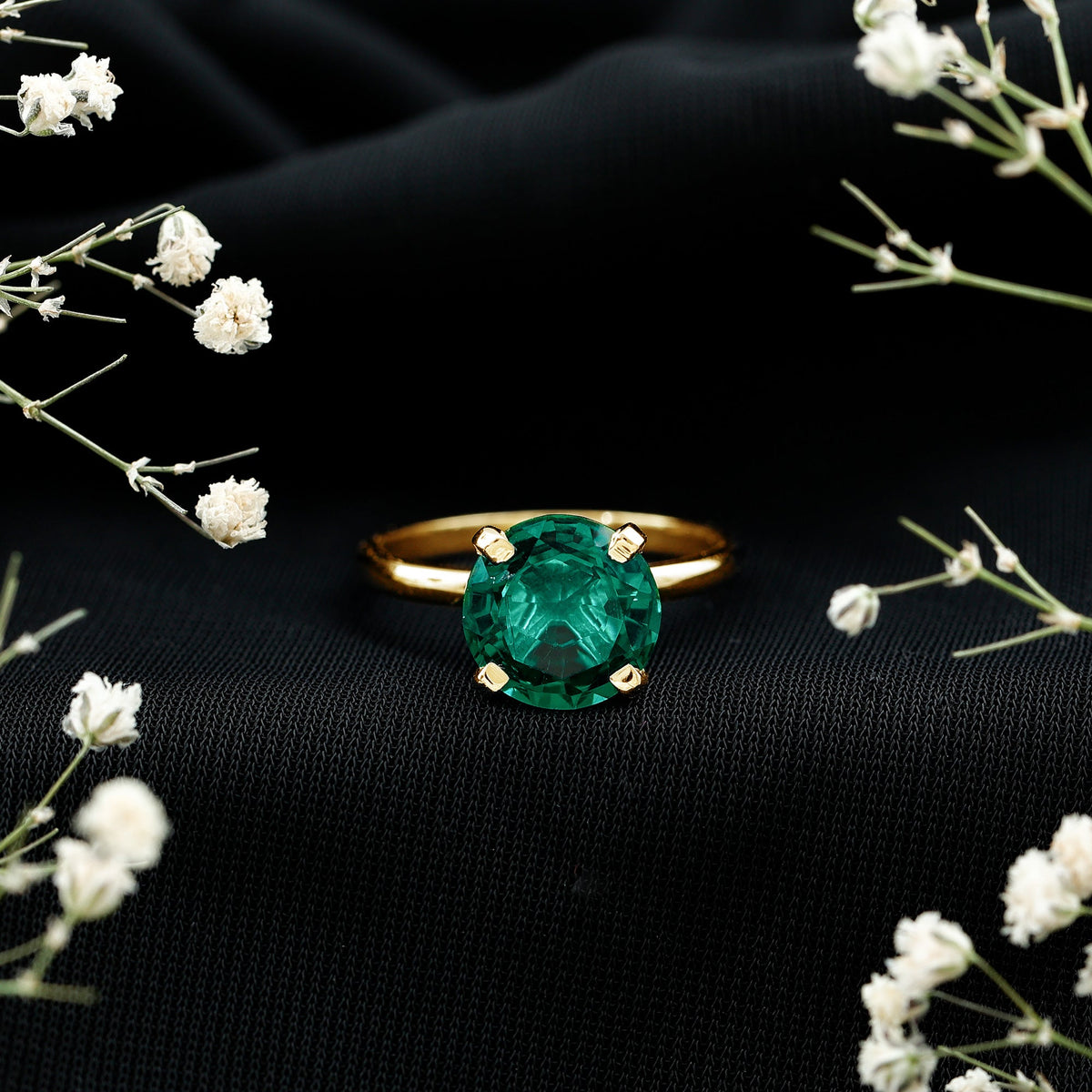 3.5 Carat Round Lab Created Emerald Solitaire Engagement Ring