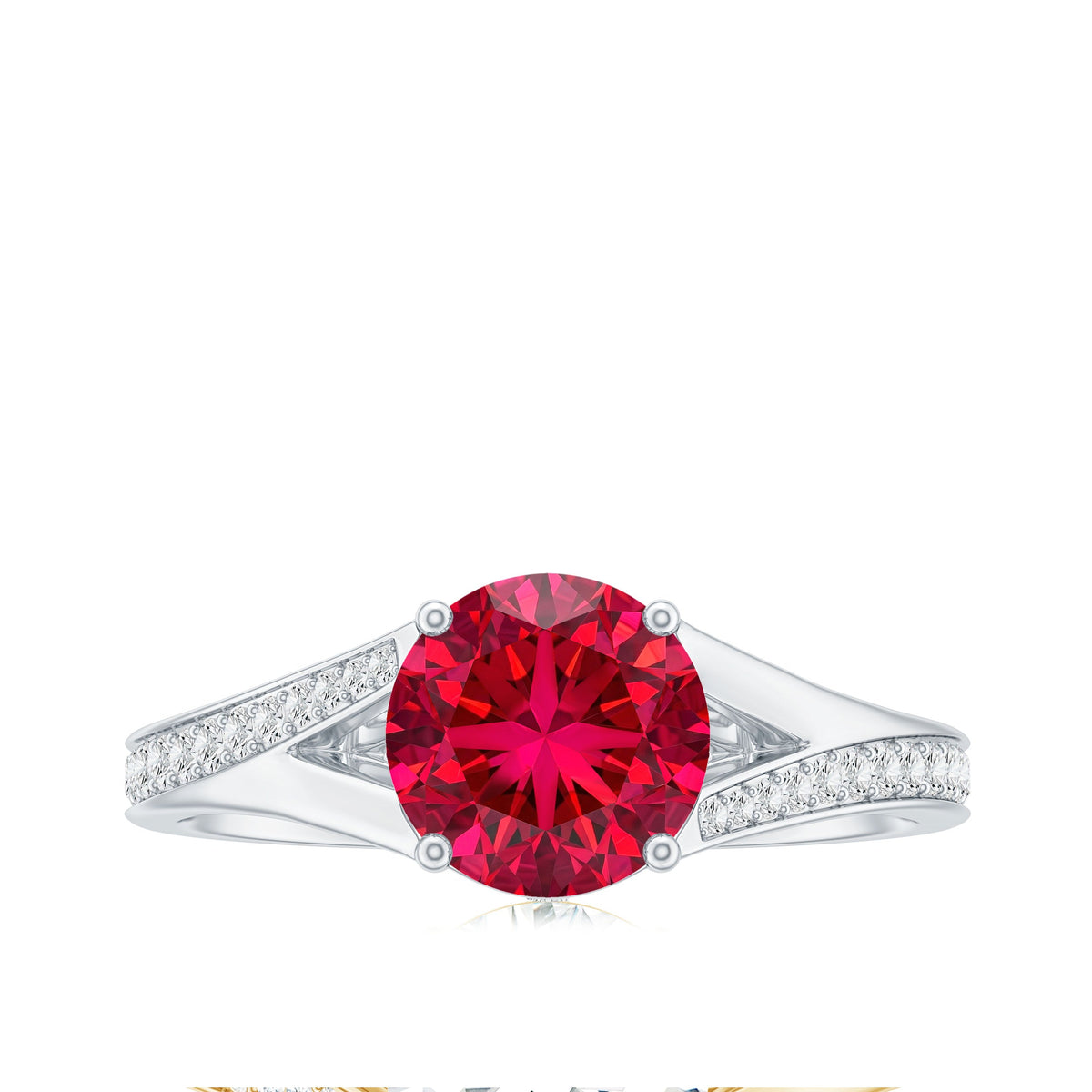 Lab Created Ruby and Diamond Engagement Ring in Split Shank