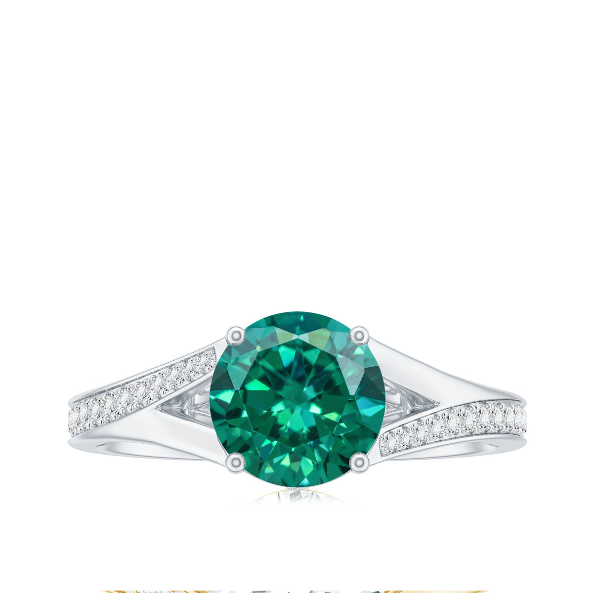 Certified 2 Carat Lab Grown Emerald Split Shank Engagement Ring with Diamond