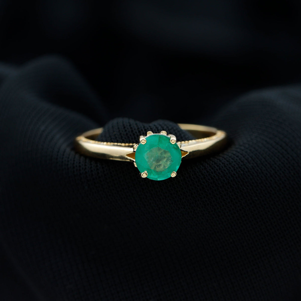 0.49 Carat May Birthstone Emerald Solitaire Ring with Milgrain Detailing