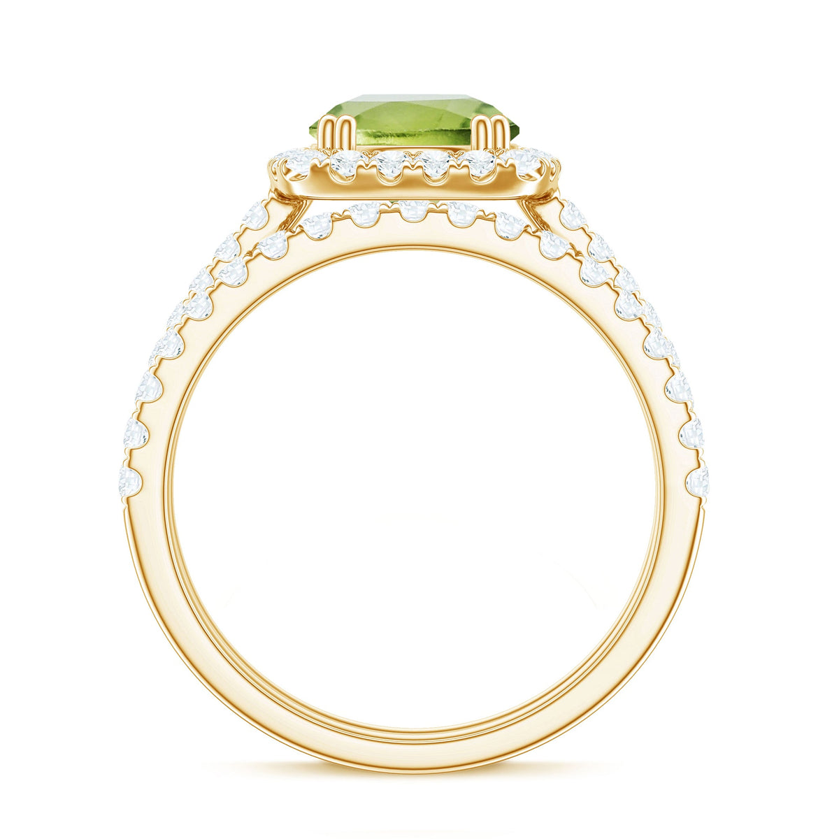 Natural 2 Carat Peridot Engagement Ring with Wedding Band