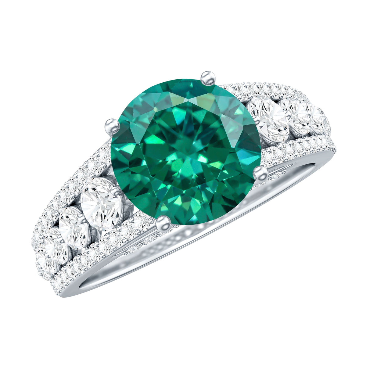 Certified 2 Carat Lab Grown Emerald Statement Engagement Ring with Side Stones