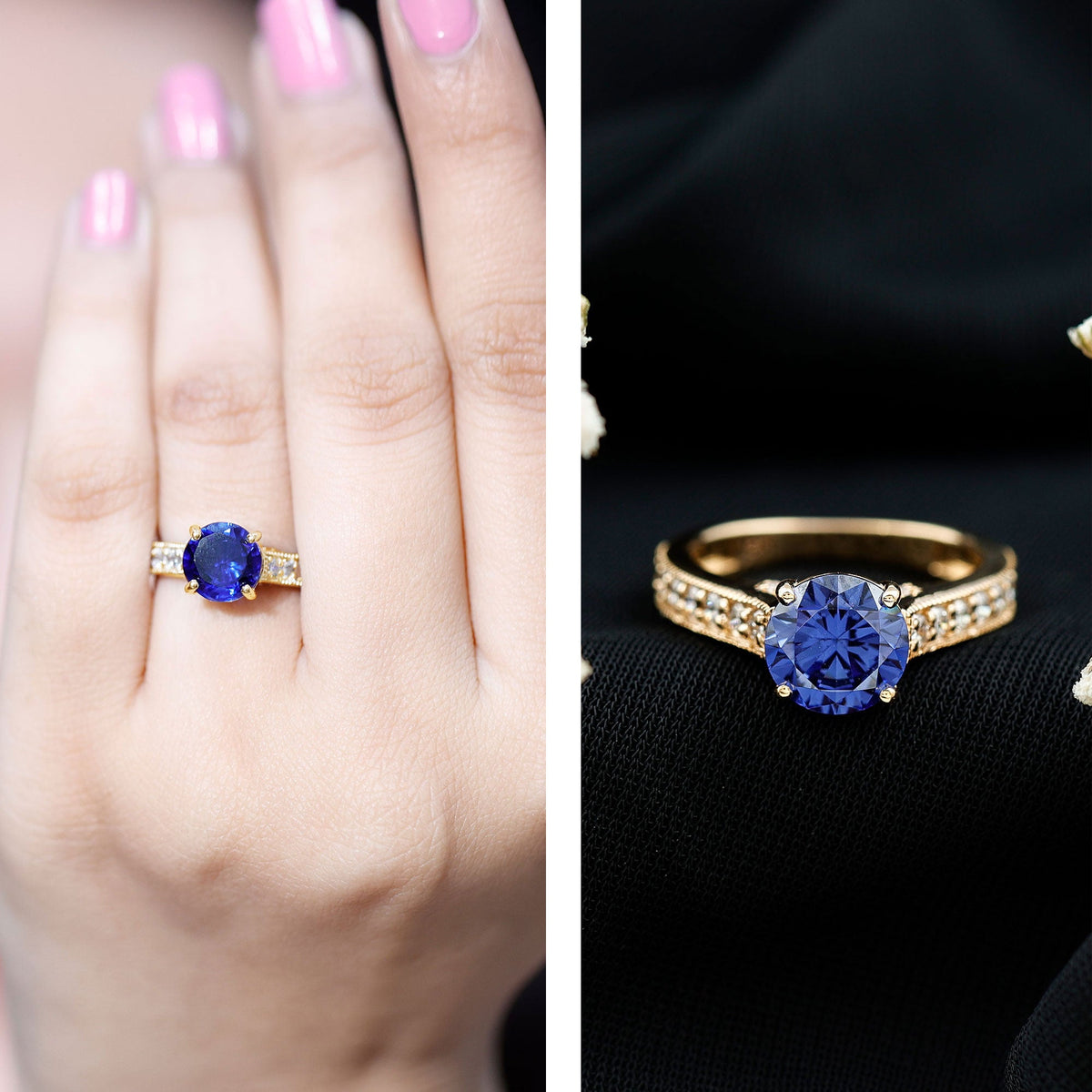 Certified 2.7 Carat Lab Grown Blue Sapphire Solitaire Engagement Ring with Diamond