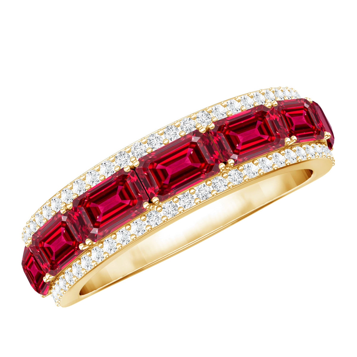 Emerald Cut Created Ruby and Diamond Half Eternity Band
