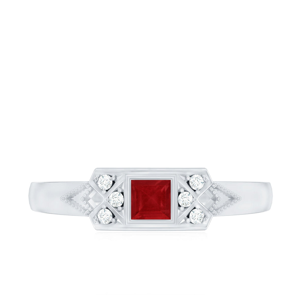 Art Deco Princess Cut Ruby Promise Ring with Diamond