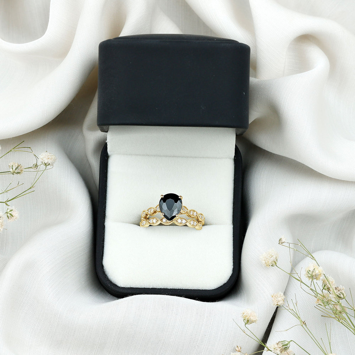 Certified 4.8 Carat Lab Grown Black Diamond Engagement Ring with Wedding Band