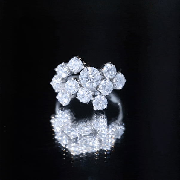 Certified Moissanite Cluster Statement Ring in Silver