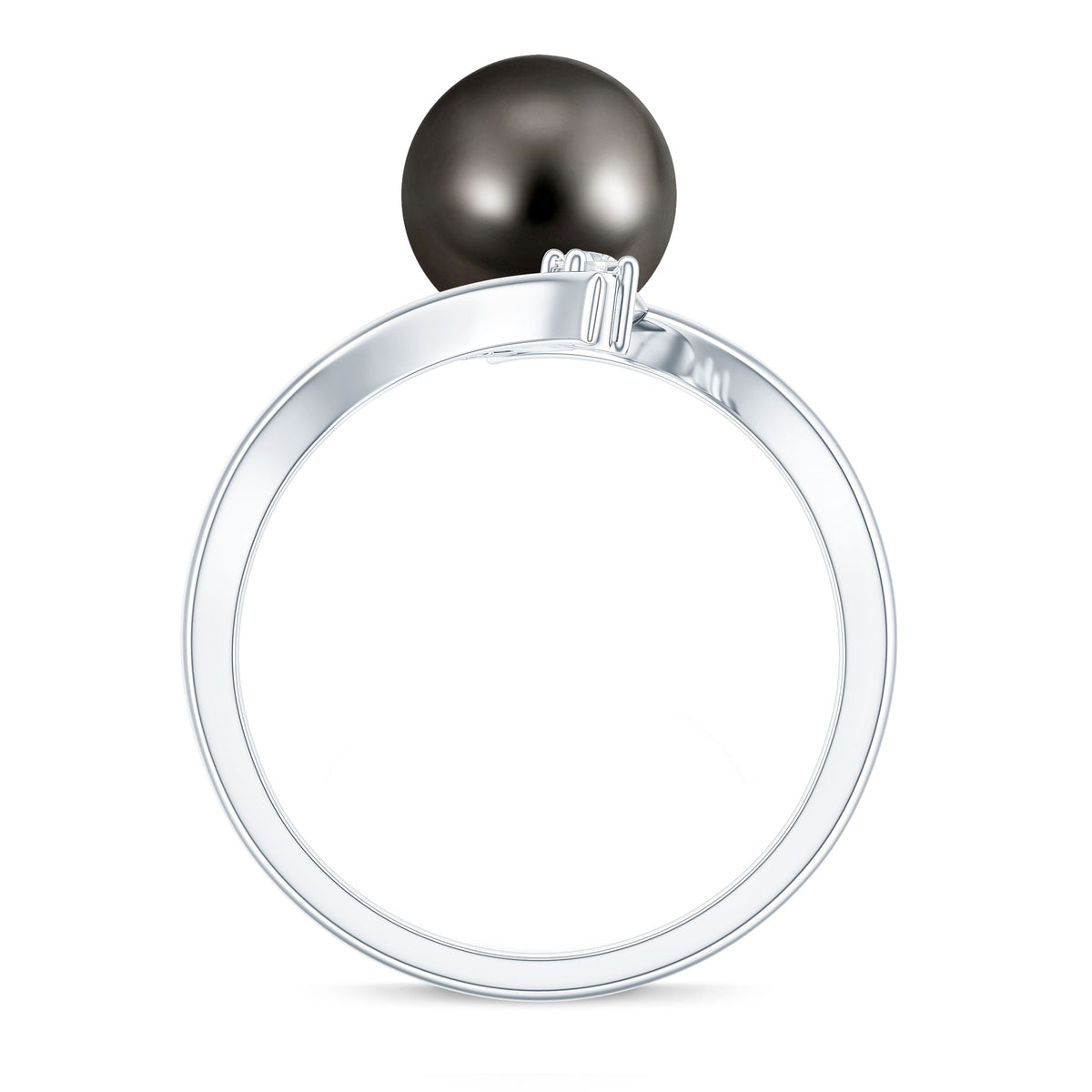 Tahitian Black Pearl Bypass Engagement Ring with Diamond