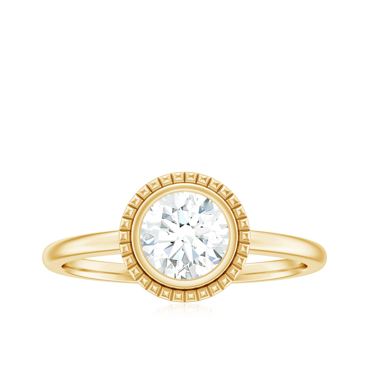 0.9 Carat Round Moissanite Solitaire Engagement Ring in Bezel Setting