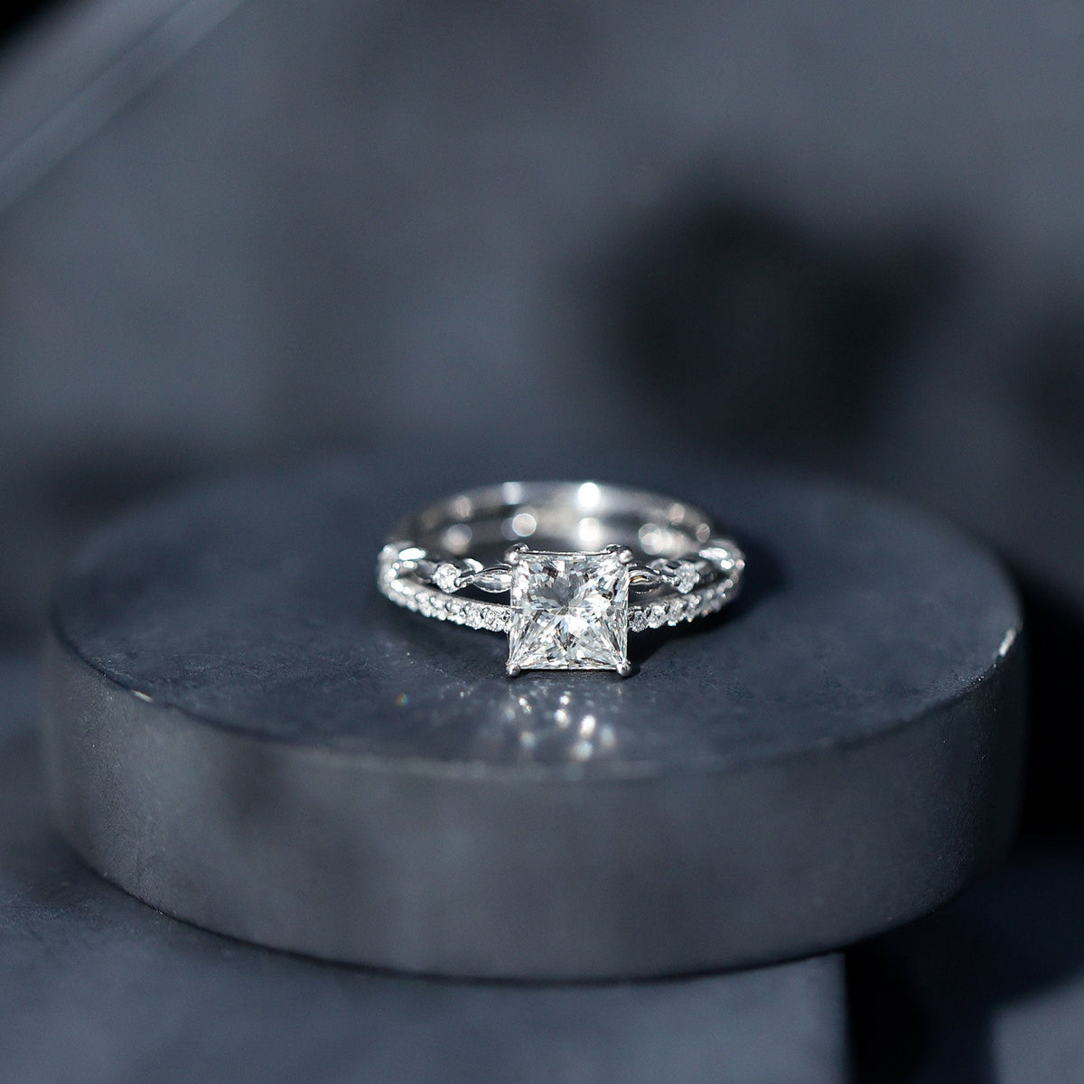Moissanite Square Cut Engagement Ring With Certificate