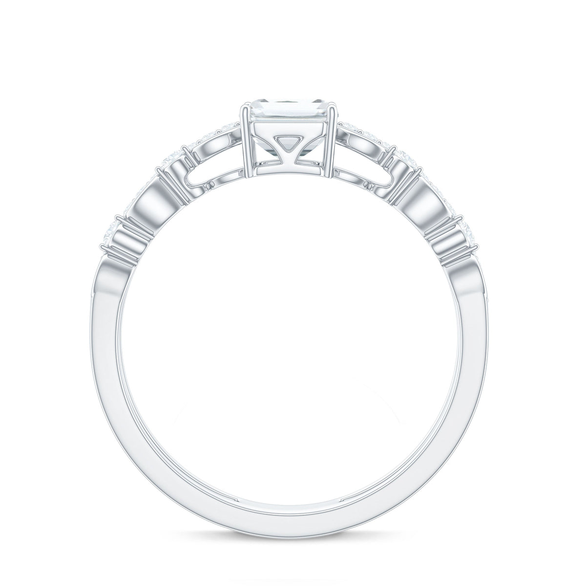 1.8 Carat Emerald Cut Moissanite Solitaire Engagement Double Band Ring