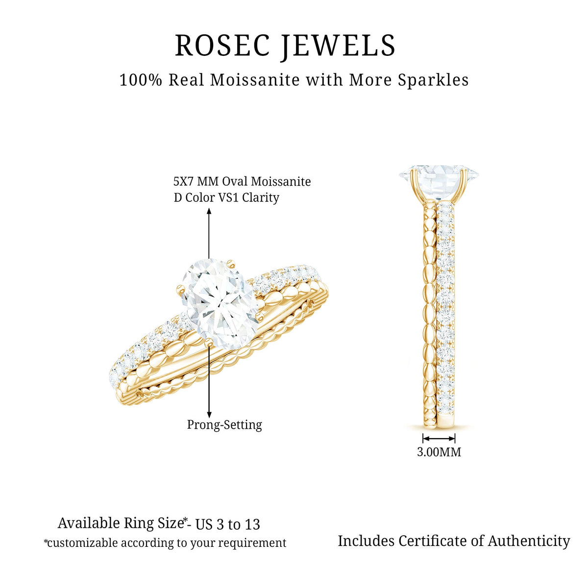 0.9 Carat Solitaire Moissanite Oblong Engagement Ring