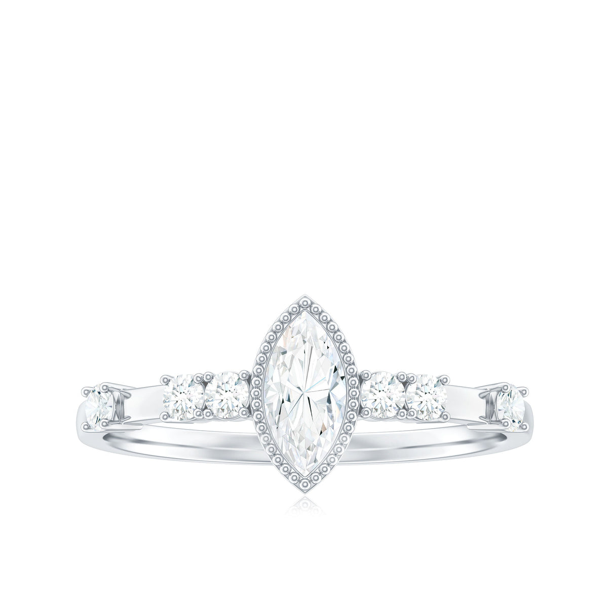 Marquise Cut Moissanite Beaded Solitaire Ring
