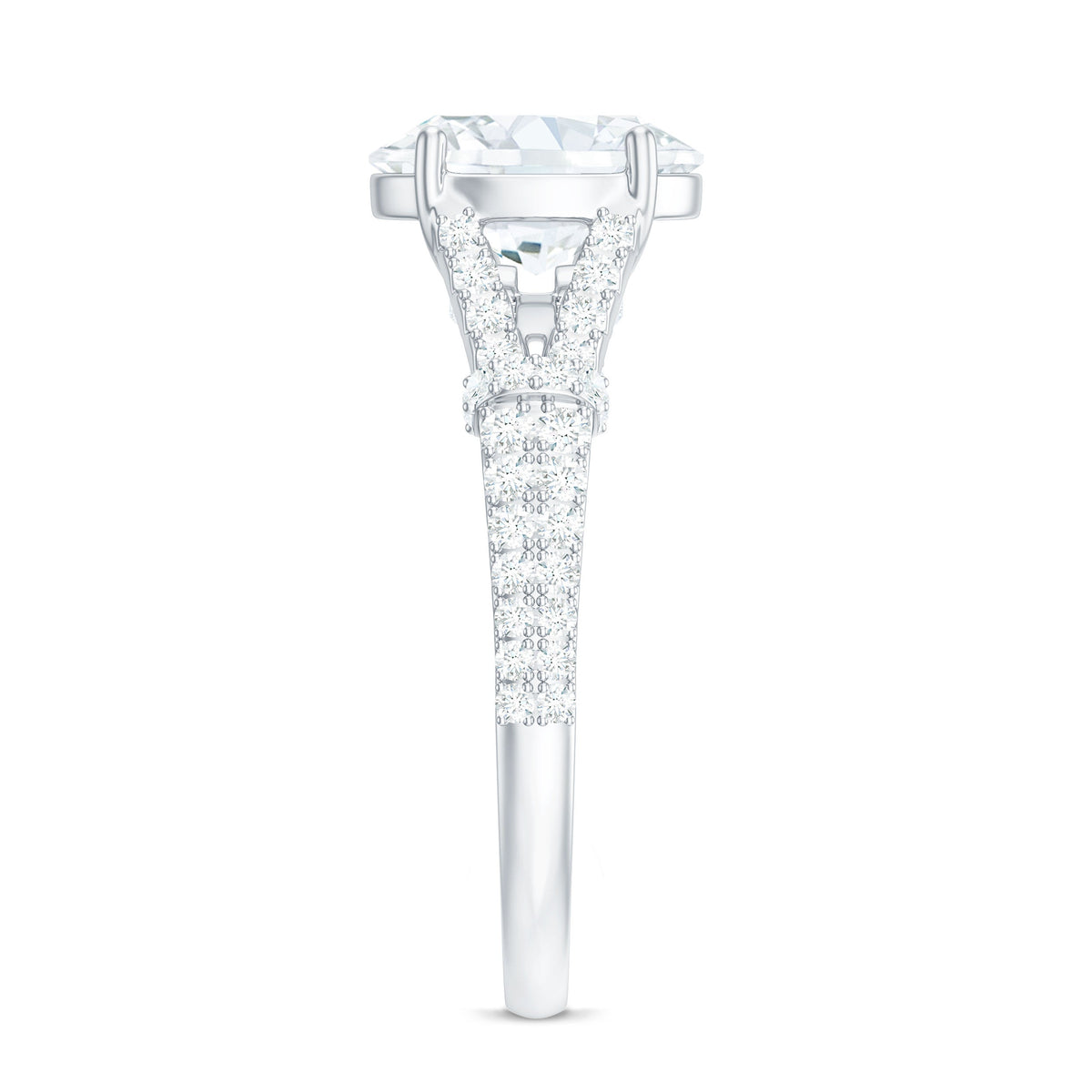 2 Carat Oval Cut Moissanite Statement Engagement Ring with Split Shank