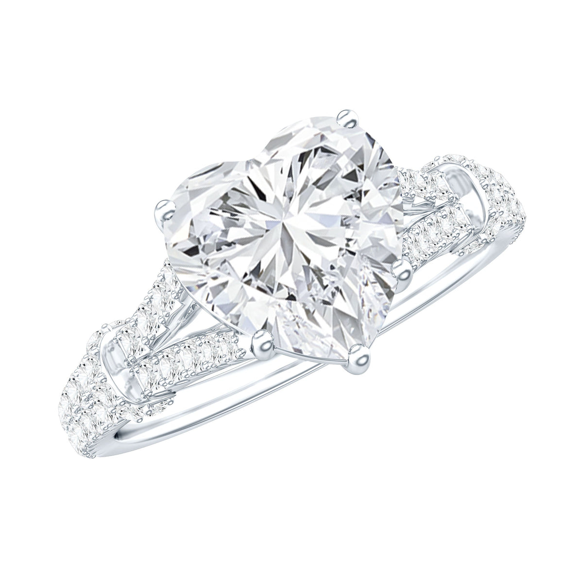 Heart Shape Moissanite Solitaire Engagement Ring in Split Shank
