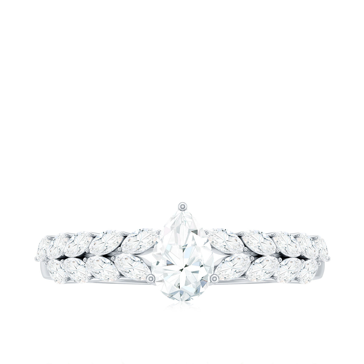 Certified Pear Cut Moissanite Solitaire Engagement Ring with Split Shank