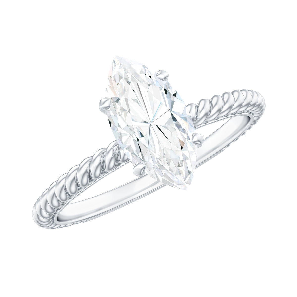 1 Carat Marquise Cut Moissanite Solitaire Engagement Ring with Twisted Rope Shank