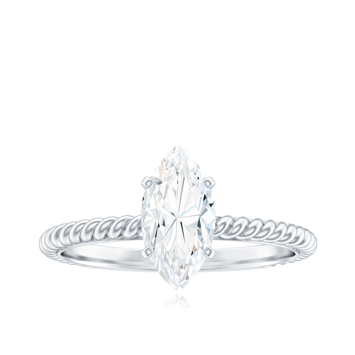 1 Carat Marquise Cut Moissanite Solitaire Engagement Ring with Twisted Rope Shank