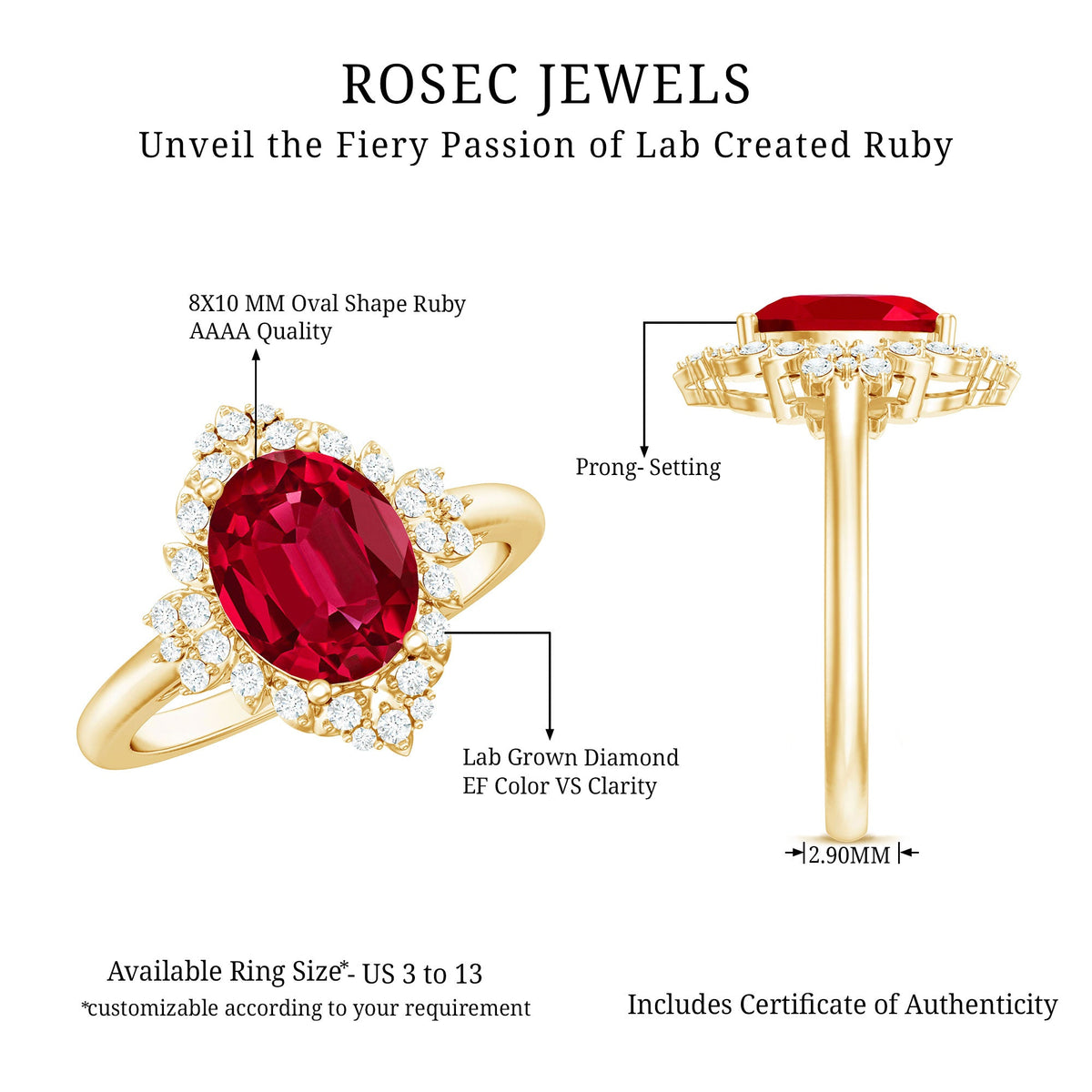 Vintage Inspired Lab Grown Ruby and Diamond Engagement Ring