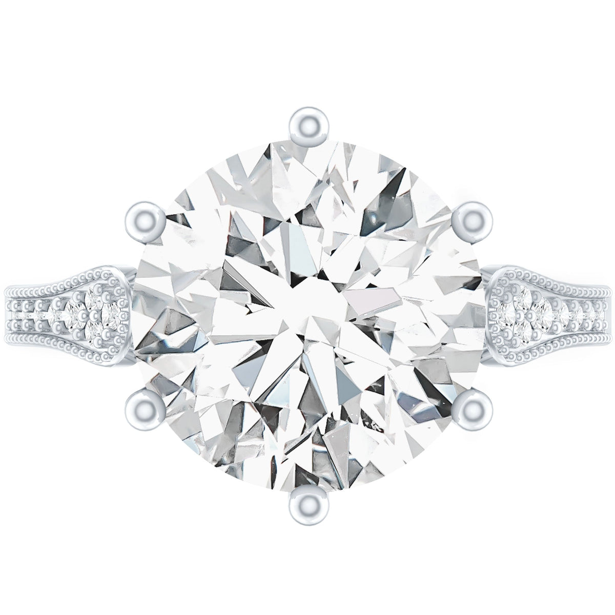 Certified 4.4 Carat Moissanite Round Engagement Ring in Silver