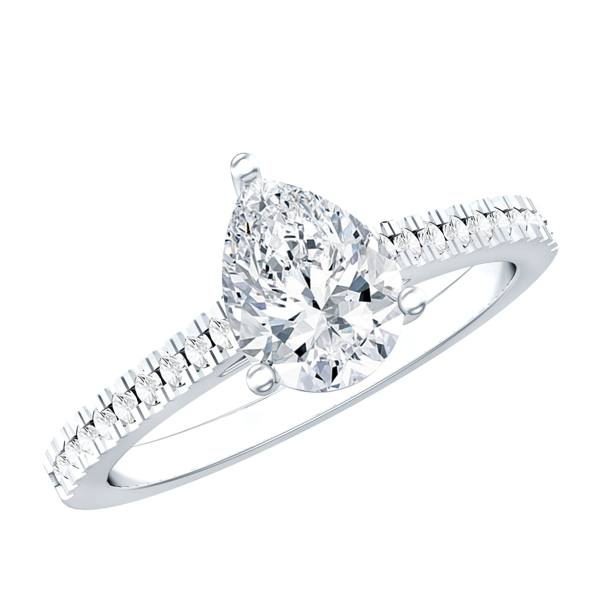 Certified Moissanite Pear Shape Engagement Ring with Side Stones