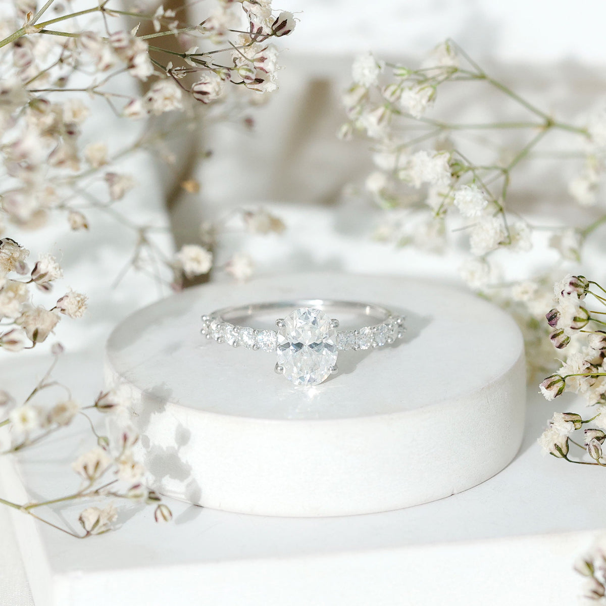 Certified 2 Carat Moissanite Oval Engagement Ring with Side Stones
