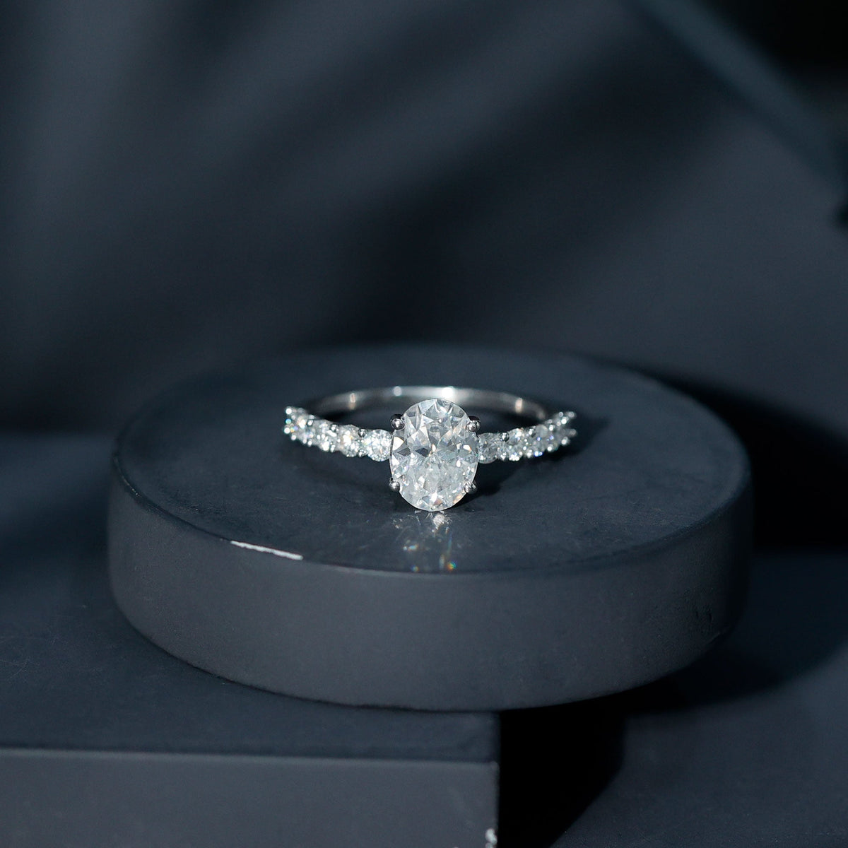 Certified 2 Carat Moissanite Oval Engagement Ring with Side Stones